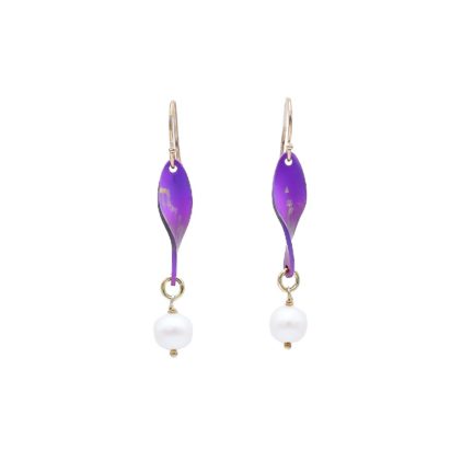 Anodized Titanium Twisted Oval Dangle Earrings with Gold Plated Silver Hanger E152978-GIA blue