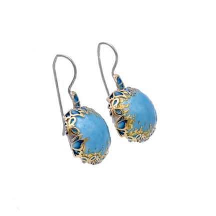 Dangle Earrings with Blue Butterflies Sterling Silver and Gold Plated Details