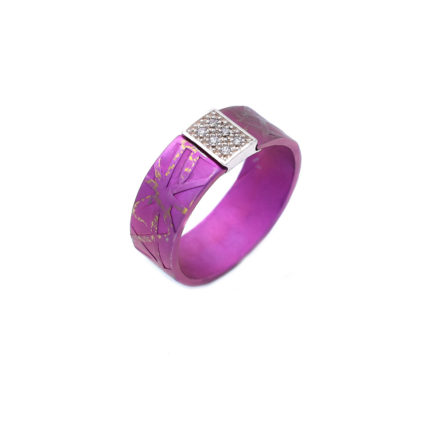 Textured Titanium Ring with Silver Bar and 6 Zirconia
