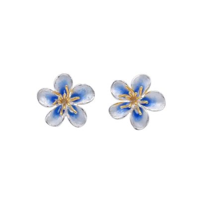 Pink Cherry Blossom Stud Earrings with Gold Plated Details