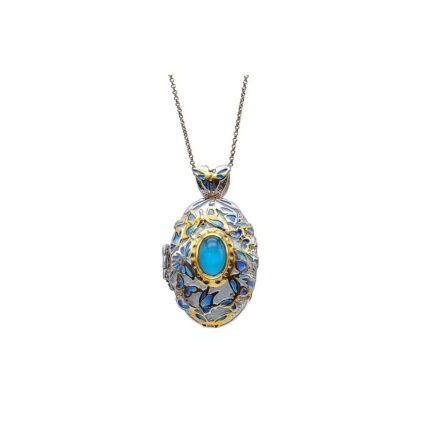Butterfly Locket Pendant with Turquoise