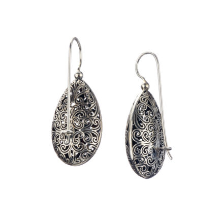 Teardrop Filigree Earrings in oxidized silver 925