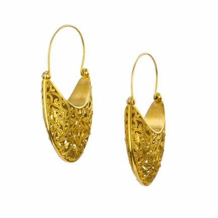 Large Basket Shaped Drop Earrings New Era Filigree in Gold plated silver