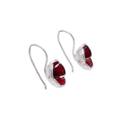 Tiny Red Poppy Dangling Earrings Made out of Silver and Enamel