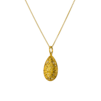 Teardrop Filigree Pendant Necklace in Gold plated silver 925