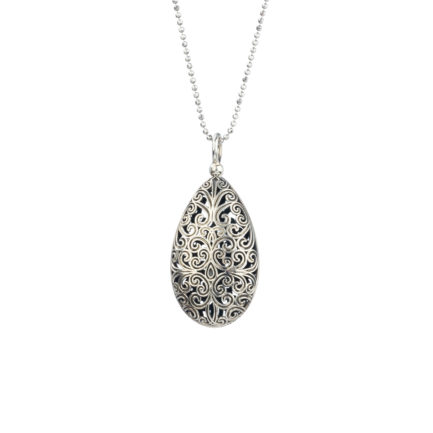 Teardrop Filigree Pendant Necklace in oxidized silver 925
