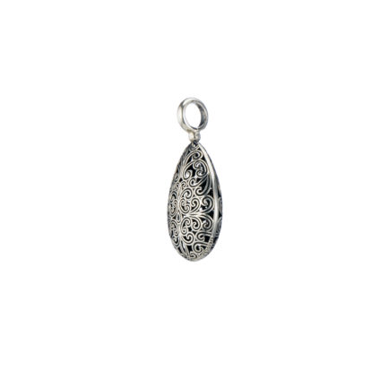 Teardrop Filigree Pendant Necklace in oxidized silver 925