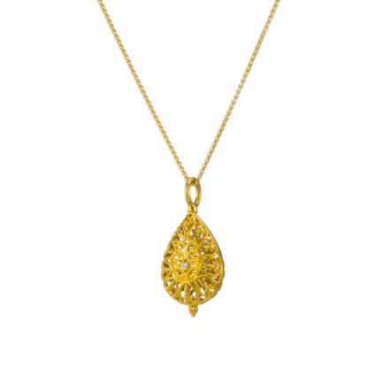 Teardrop Pendant Filigree in Gold plated silver 925