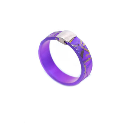 Narrow Textured Titanium Ring with Sterling Silver Detail