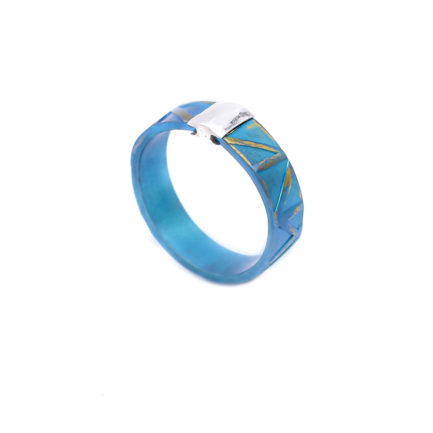 Narrow Textured Titanium Ring with Sterling Silver Detail