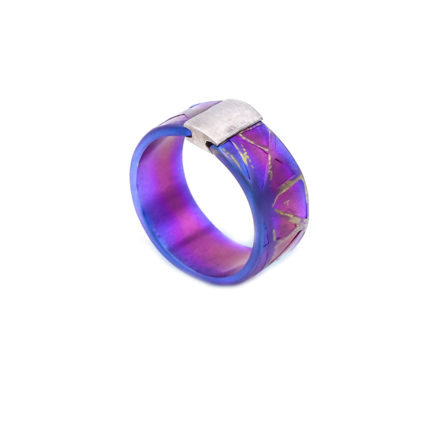 Medium-Width Anodized Titanium Ring with Sterling Silver Detail