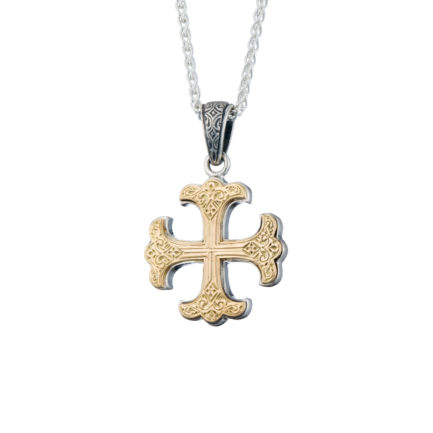 Men’s Byzantine Cross Pendant 18k Yellow Gold and Sterling Silver 925