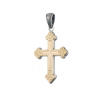 Men’s Byzantine Cross Pendant 18k Yellow Gold and Sterling Silver 925