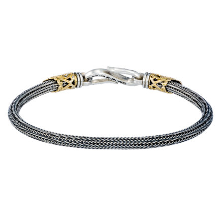 Elegant Bracelet for Men Braided Handmade Chain 925 Silver and 18k Gold 3.5mm