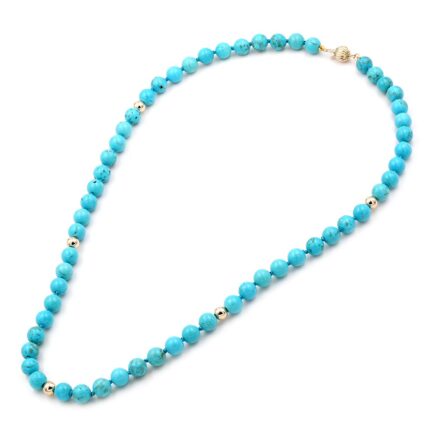 6mm Turquoise Bead Station Necklace in 14k Gold