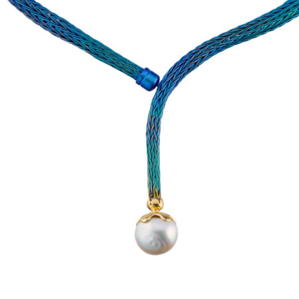 Luxury Sock Titanium Necklace with gold cap and South Sea Pearl, Necklace pearl Necklace Titanium by test.parthenonjewelry.com