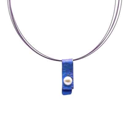 Textured Titanium Folded Pendant with Large Pearl