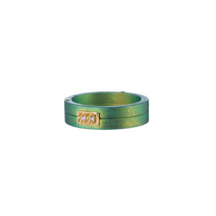Diamond Wedding Ring in 18K Yellow Gold and Green Titanium
