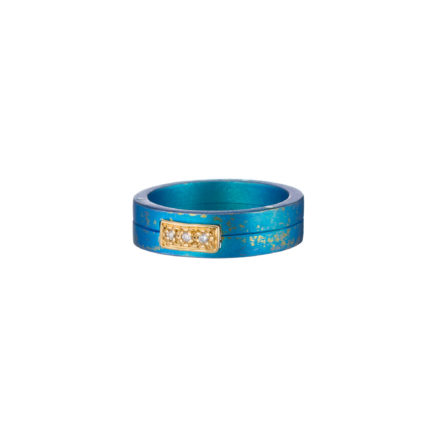 Men's Diamonds Ring in Turquoise Titanium and Gold Wedding Ring 18k
