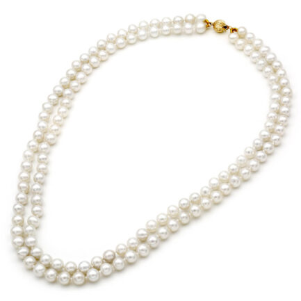 Two-Row Freshwater Pearl Necklace 7.5–8mm in 14K