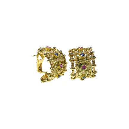 Half Hoop Earrings Byzantine Handmade 18k Solid Gold