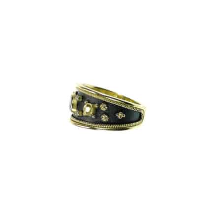 Multi Stone Byzantine Band Ring 18k Yellow Gold