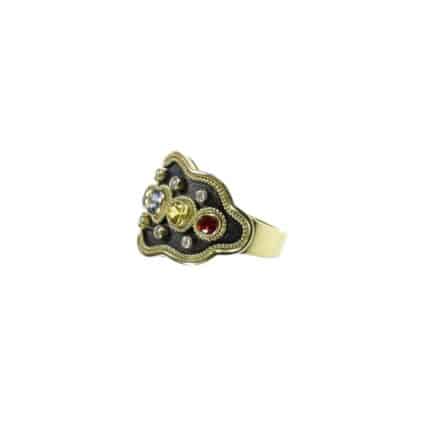 Multi Stone Byzantine 18k Yellow Gold Ring R152611-K