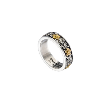 Flower Band Ring 6mm Yellow Gold k18 and Sterling Silver 925