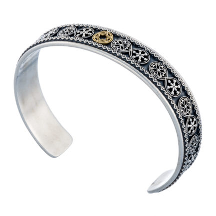 Star of David Men’s Open Cuff Bracelet 18k Yellow Gold and Sterling Silver 925