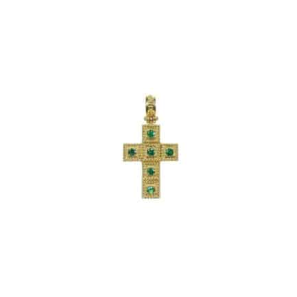 Emeralds Byzantine Cross Pendant in18k Yellow Gold