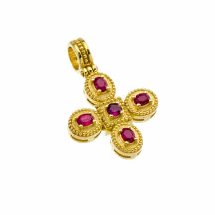 Byzantine Ruby Cross Pendant 18k Gold