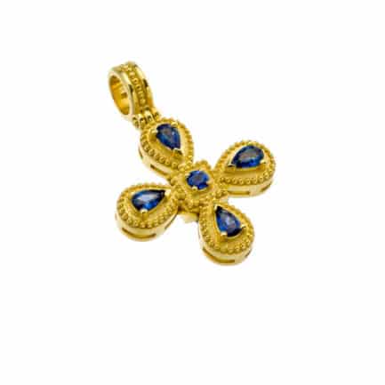 Byzantine Sapphire Cross Pendant 18k Gold