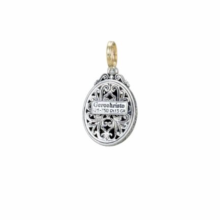 Oval Byzantine Flower Pendant for Women’s Yellow Gold k18 and Silver 925