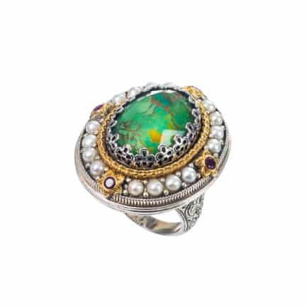 Oval Large Color Ring in Sterling Silver 925 with Gold Plated parts