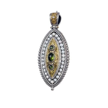 Frame with Pearls Pendant for Ladies 18k Yellow Gold and Silver