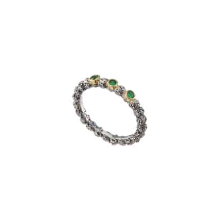 Triple Stone Gemstones Ring in k18 Yellow Gold and Sterling Silver