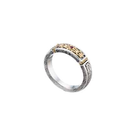 Byzantine Band Ring k18 Yellow Gold and Sterling Silver 925