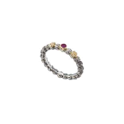 Flower Ring k18 Yellow Gold and Silver with Gemstone