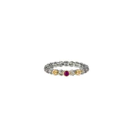 Flower Ring k18 Yellow Gold and Silver with Gemstone