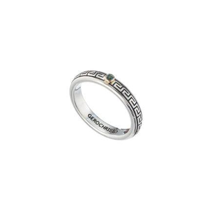 Meander Band Ring in k18 Gold with Silver and Gemstone 20414
