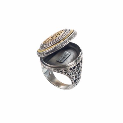 Chi-Rho Locket Ring 18k Yellow Gold and Sterling Silver 925