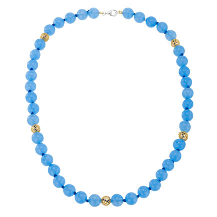 Jade Blue 10mm Beaded Necklace in Sterling Silver 925