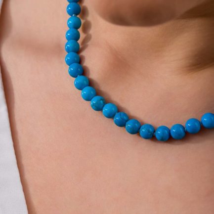 Amazonite 10mm Beaded Necklace in Sterling Silver 925