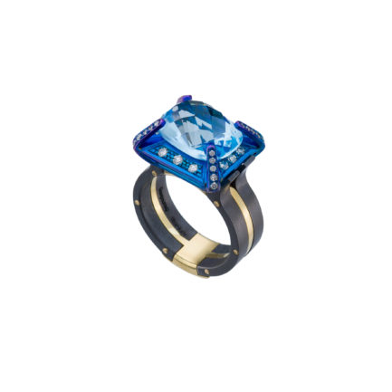 Titanium Ring with Blue Topaz Gemstone with Diamonds