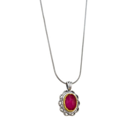 Oval Color Pendant in Sterling Silver 925 with Gold plated parts 3361