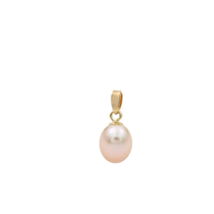 Pink Freshwater Pearl Oval Pendant 14k Solid Yellow Gold 8-10mm N153205-PE