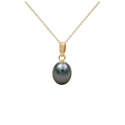 Black Pearl Oval Pendant 14k Solid Yellow Gold 8-10mm N153207-PE