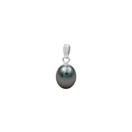Black Pearl Oval Pendant 14k Solid White Gold 8-10mm N153208-PE