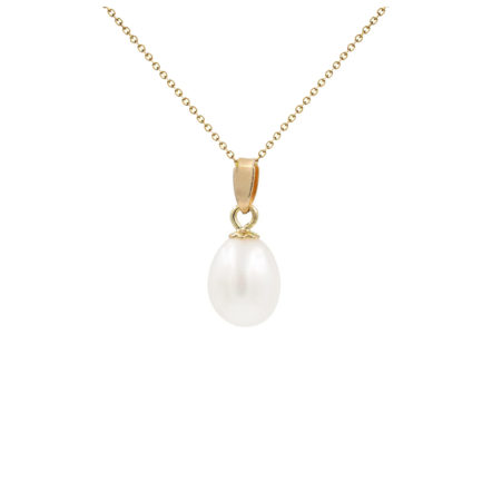 Freshwater Pearl Oval Pendant 14k Solid Yellow Gold 8-10mm N153209-PE
