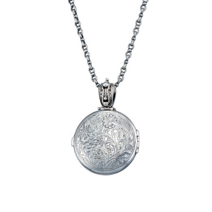 Mediterranean Round Locket Pendant in Sterling Silver